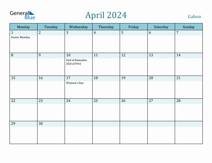 April 2024 Calendar with Holidays