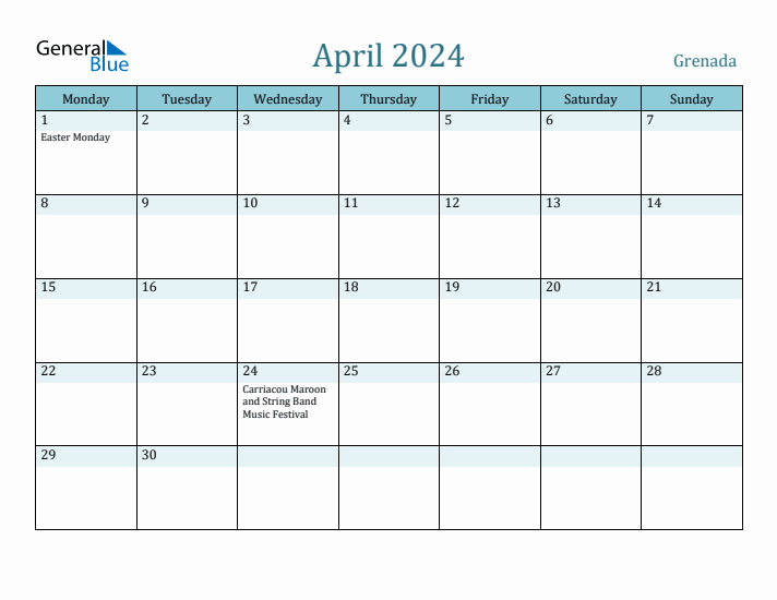 April 2024 Calendar with Holidays