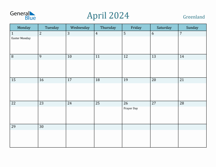 April 2024 Calendar with Holidays