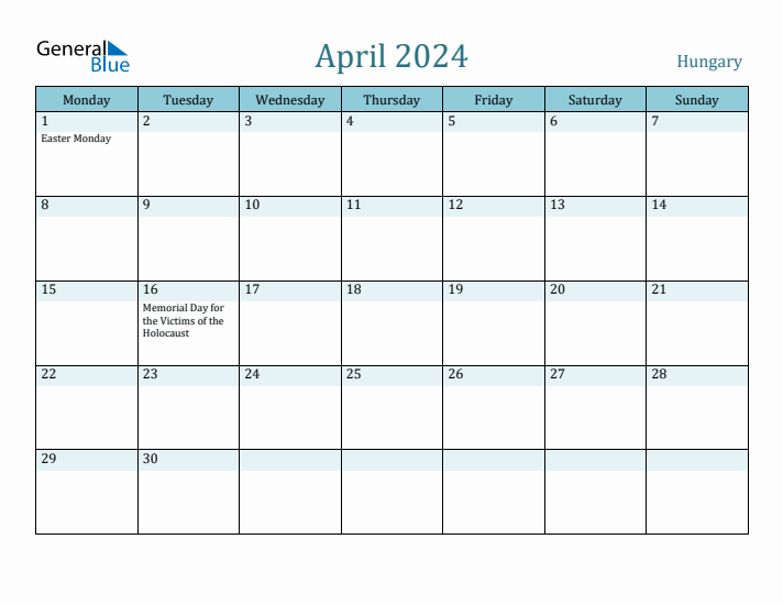 April 2024 Calendar with Holidays