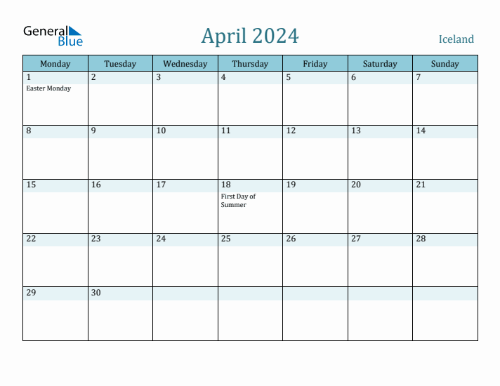 April 2024 Calendar with Holidays