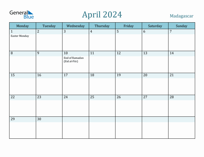 April 2024 Calendar with Holidays