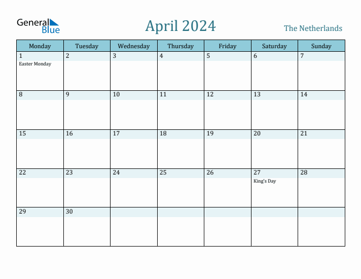 April 2024 Calendar with Holidays