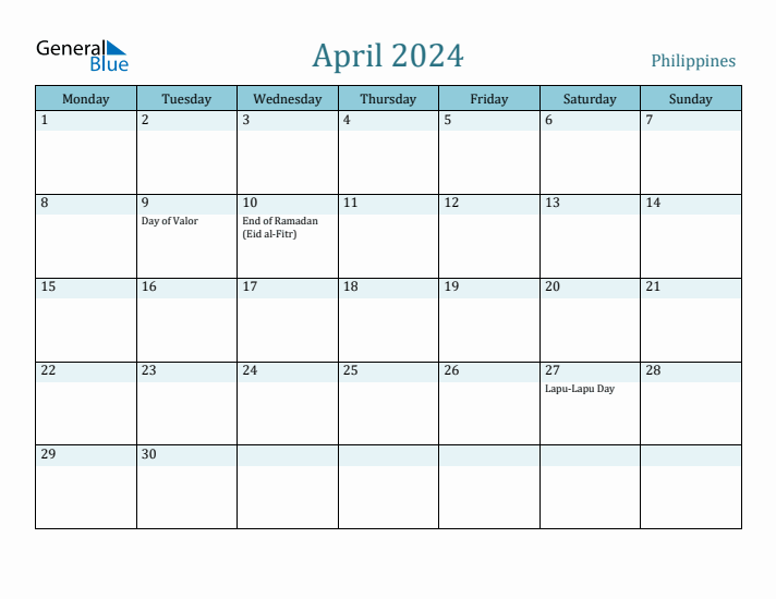 April 2024 Calendar with Holidays