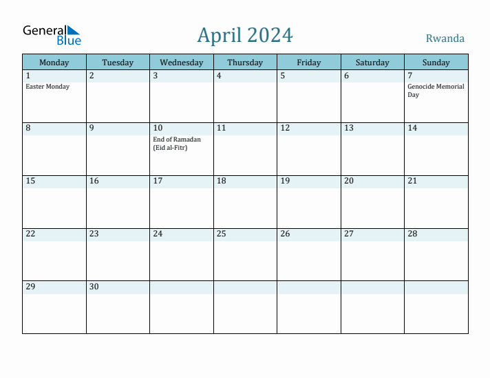 April 2024 Calendar with Holidays