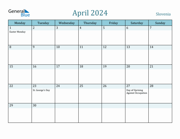 April 2024 Calendar with Holidays