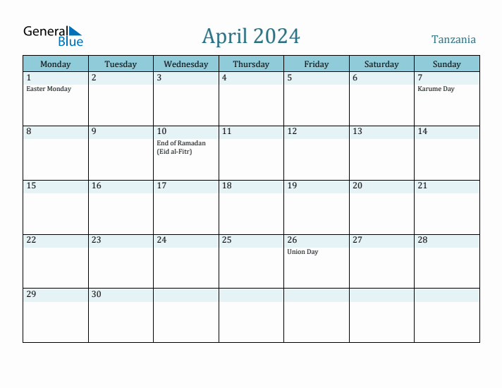 April 2024 Calendar with Holidays