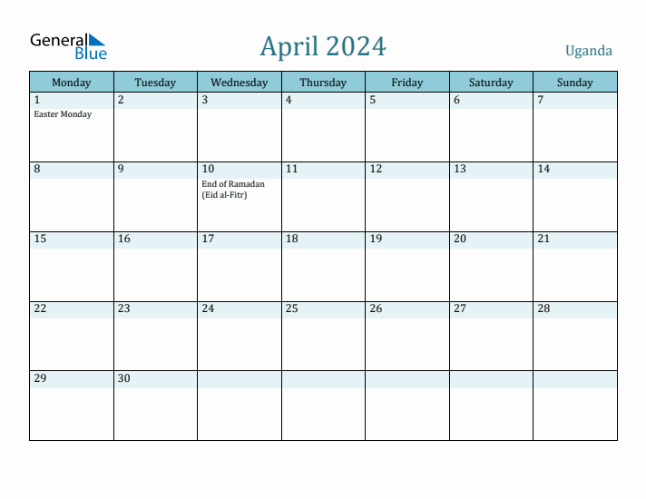 April 2024 Calendar with Holidays