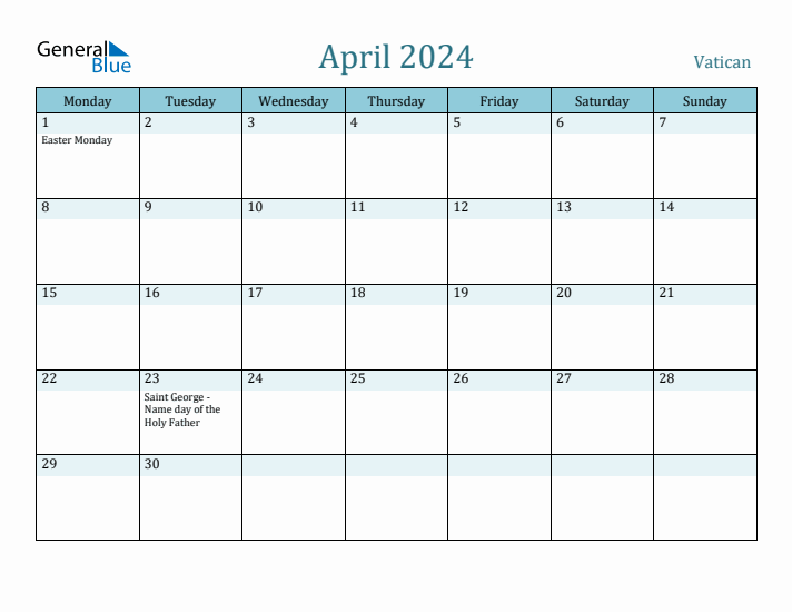 April 2024 Calendar with Holidays