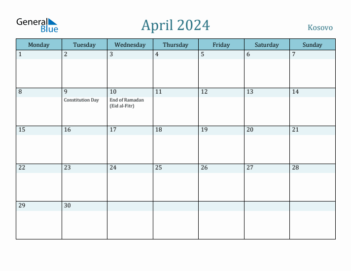 April 2024 Calendar with Holidays