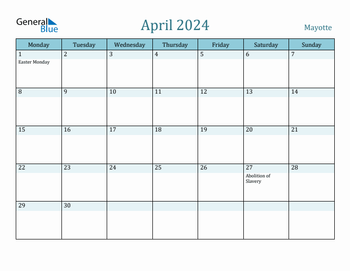 April 2024 Calendar with Holidays