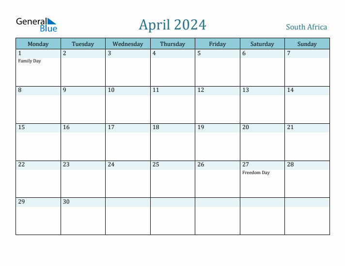 April 2024 Calendar with Holidays