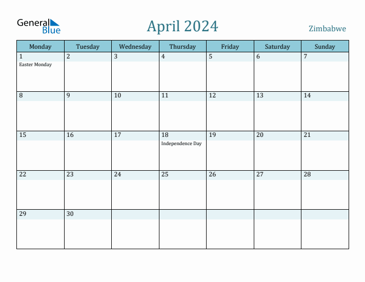 April 2024 Calendar with Holidays