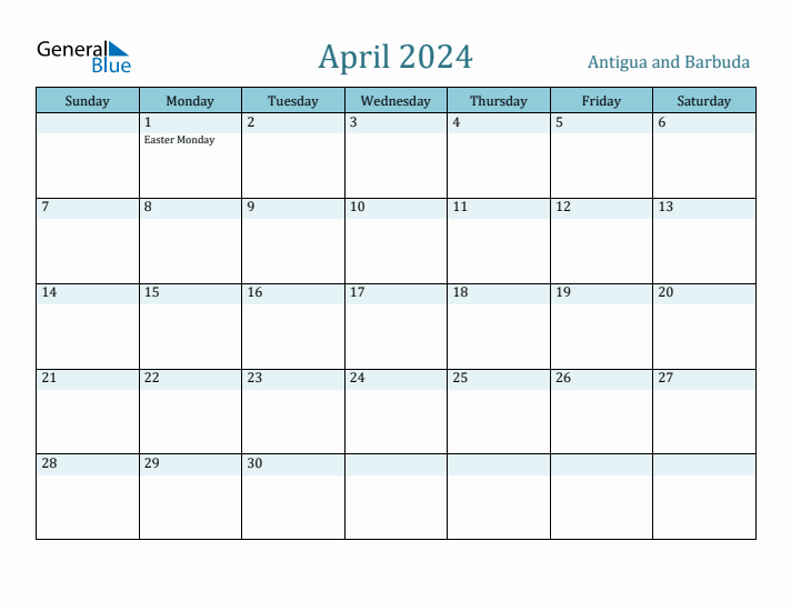 April 2024 Calendar with Holidays