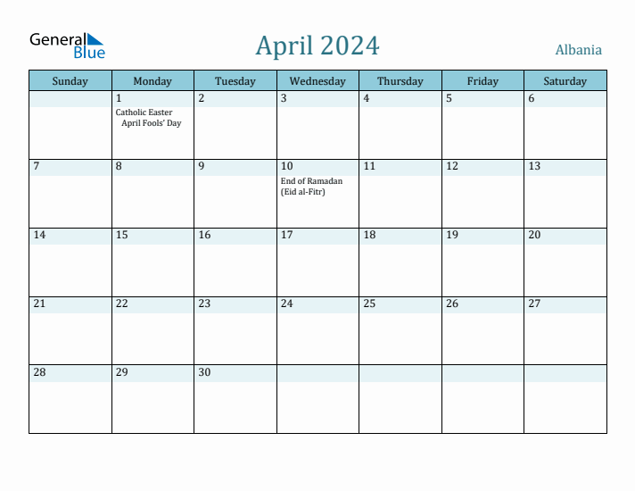 April 2024 Calendar with Holidays