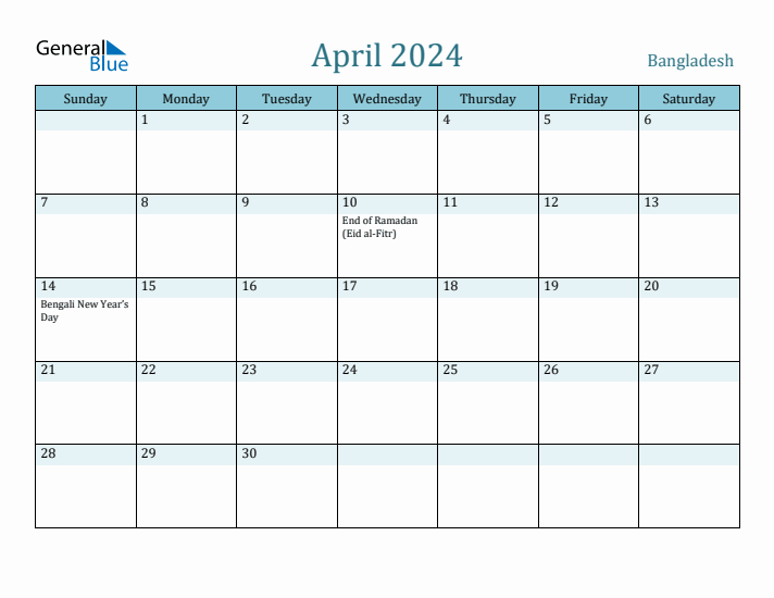 April 2024 Calendar with Holidays