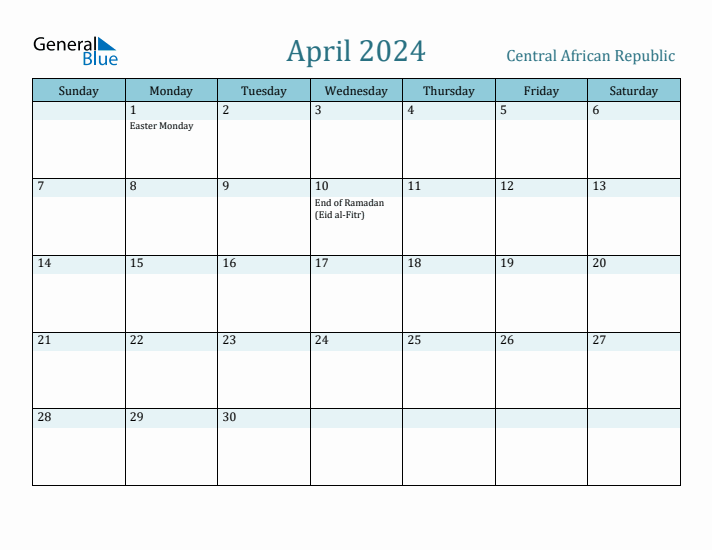 April 2024 Calendar with Holidays