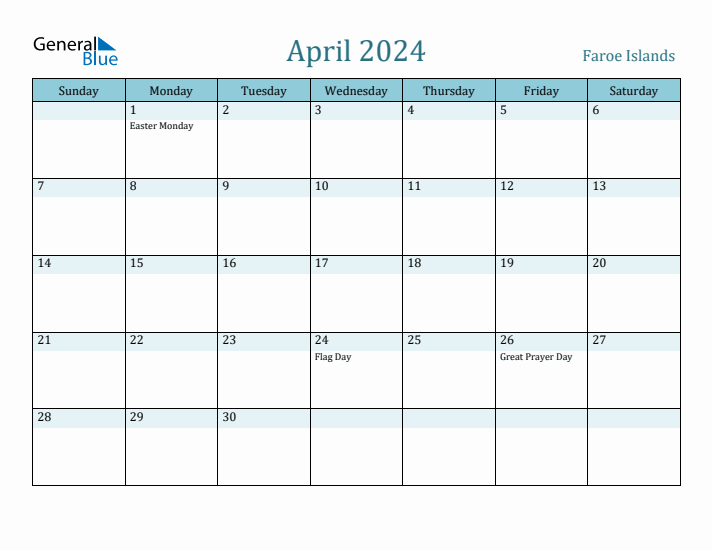 April 2024 Calendar with Holidays