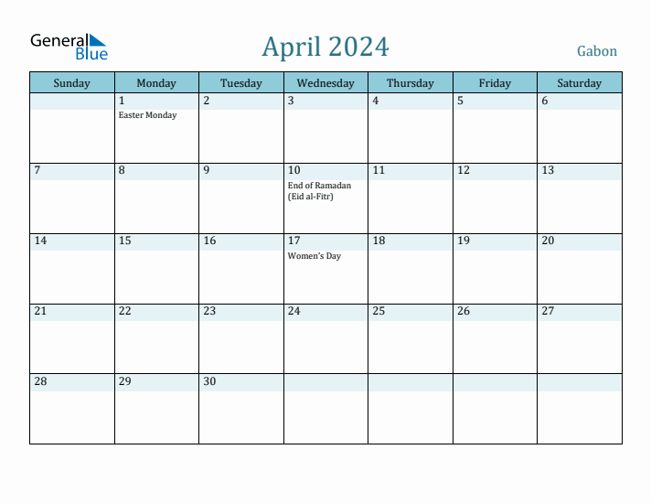 April 2024 Calendar with Holidays