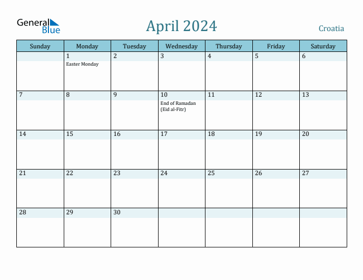 April 2024 Calendar with Holidays