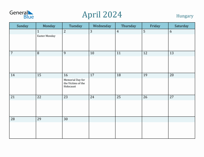 April 2024 Calendar with Holidays