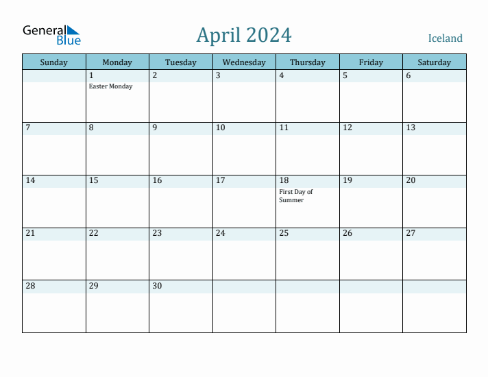 April 2024 Calendar with Holidays