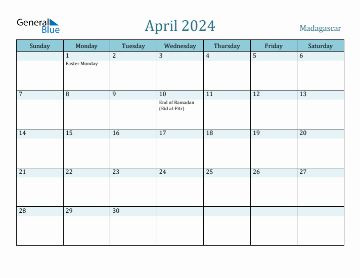 April 2024 Calendar with Holidays