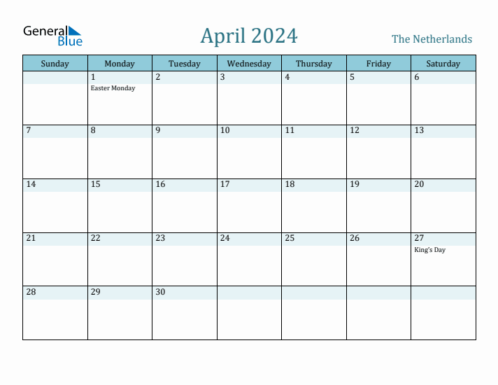 April 2024 Calendar with Holidays