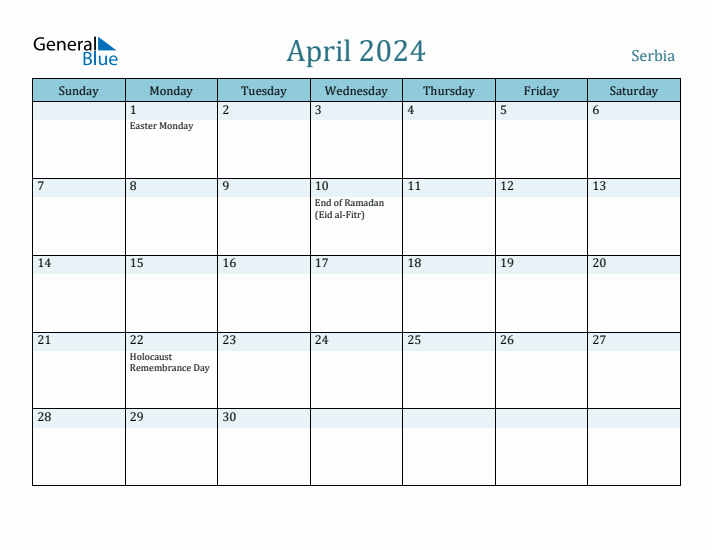 April 2024 Calendar with Holidays