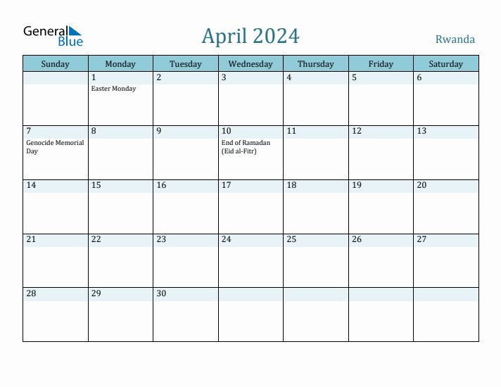 April 2024 Calendar with Holidays