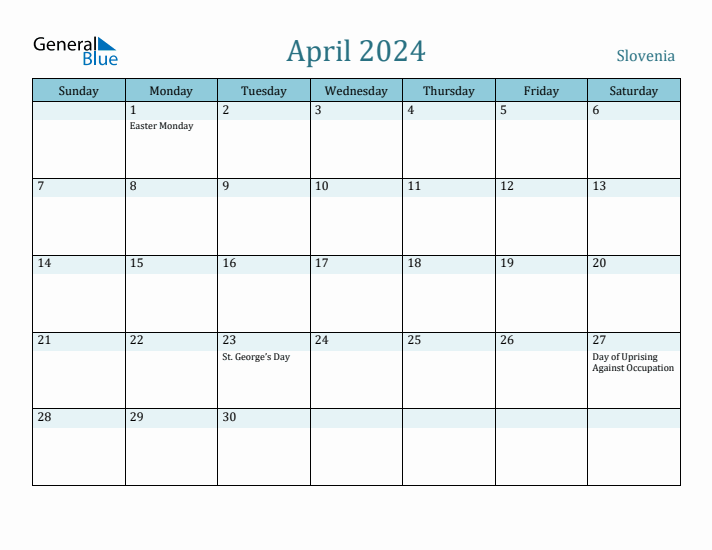 April 2024 Calendar with Holidays