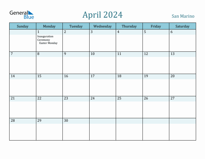 April 2024 Calendar with Holidays