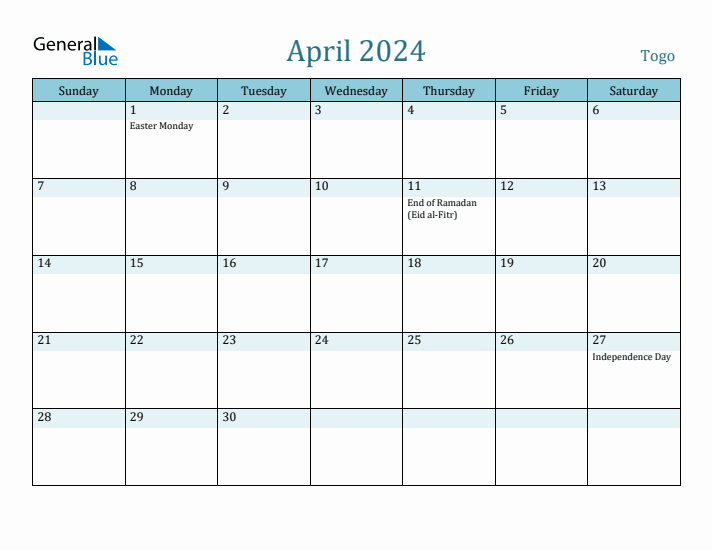 April 2024 Calendar with Holidays