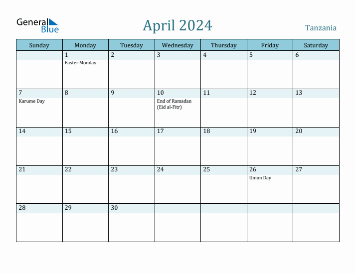 April 2024 Calendar with Holidays