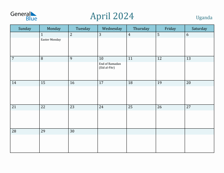 April 2024 Calendar with Holidays