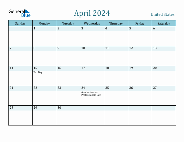 April 2024 Calendar with Holidays