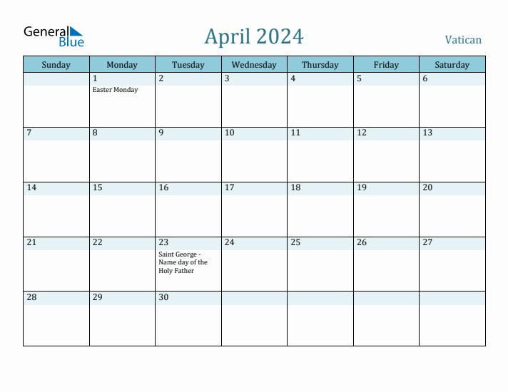 April 2024 Calendar with Holidays