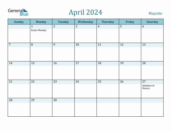 April 2024 Calendar with Holidays