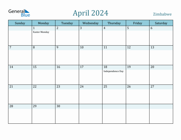 April 2024 Calendar with Holidays