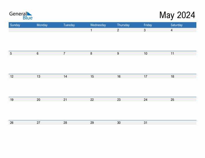 Fillable Calendar for May 2024