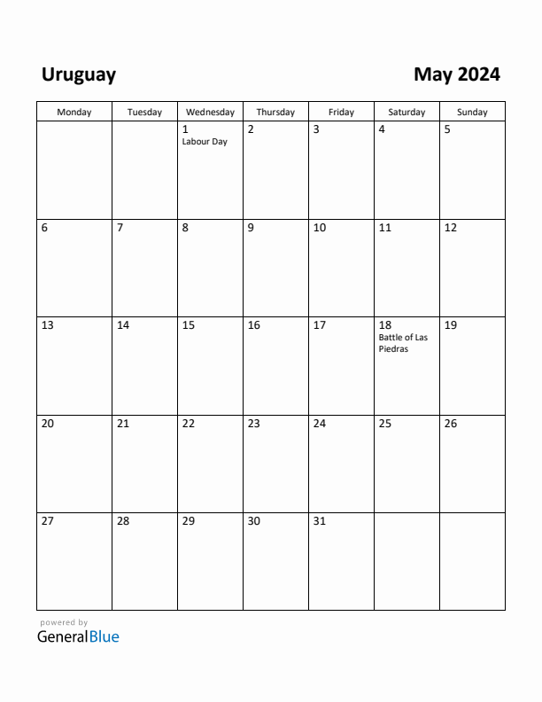 May 2024 Calendar with Uruguay Holidays