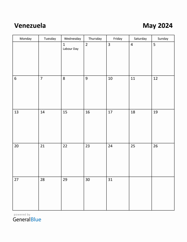 May 2024 Calendar with Venezuela Holidays