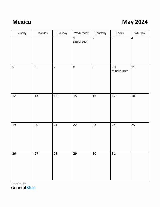 May 2024 Calendar with Mexico Holidays