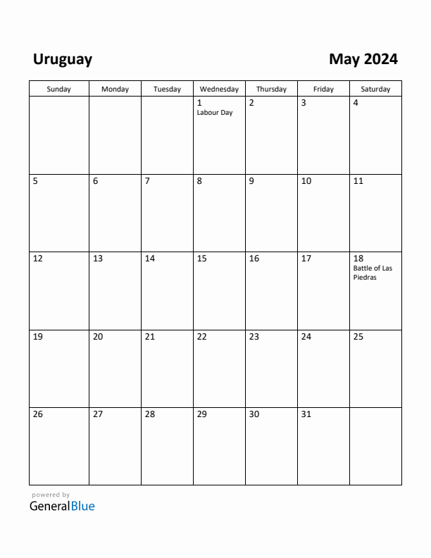 May 2024 Calendar with Uruguay Holidays