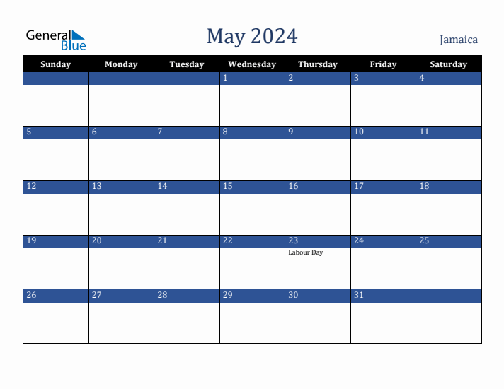 May 2024 Jamaica Calendar (Sunday Start)