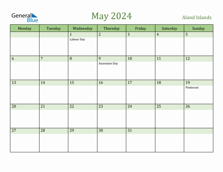 May 2024 Calendar with Aland Islands Holidays