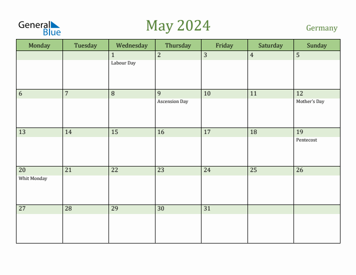 May 2024 Calendar with Germany Holidays