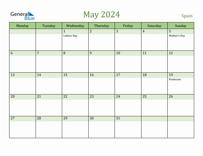 May 2024 Calendar with Spain Holidays