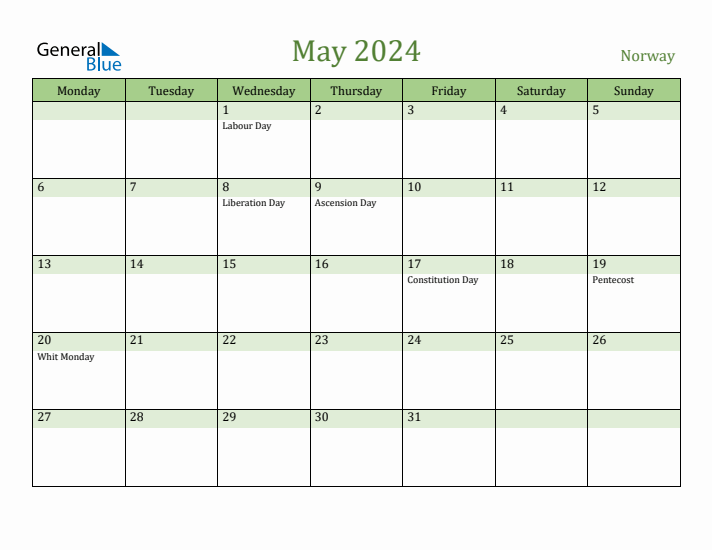 May 2024 Calendar with Norway Holidays