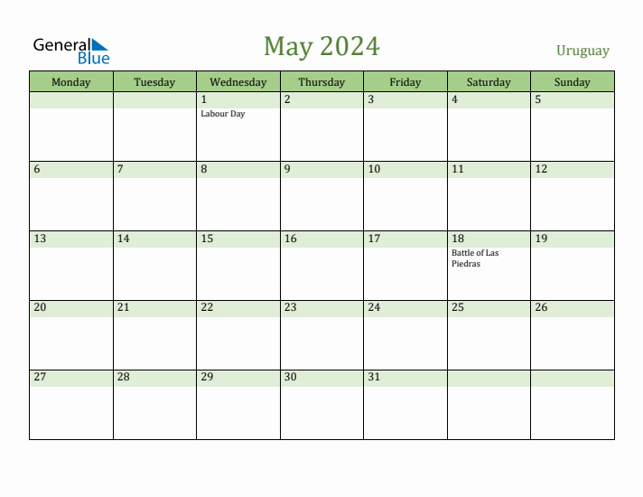 May 2024 Calendar with Uruguay Holidays